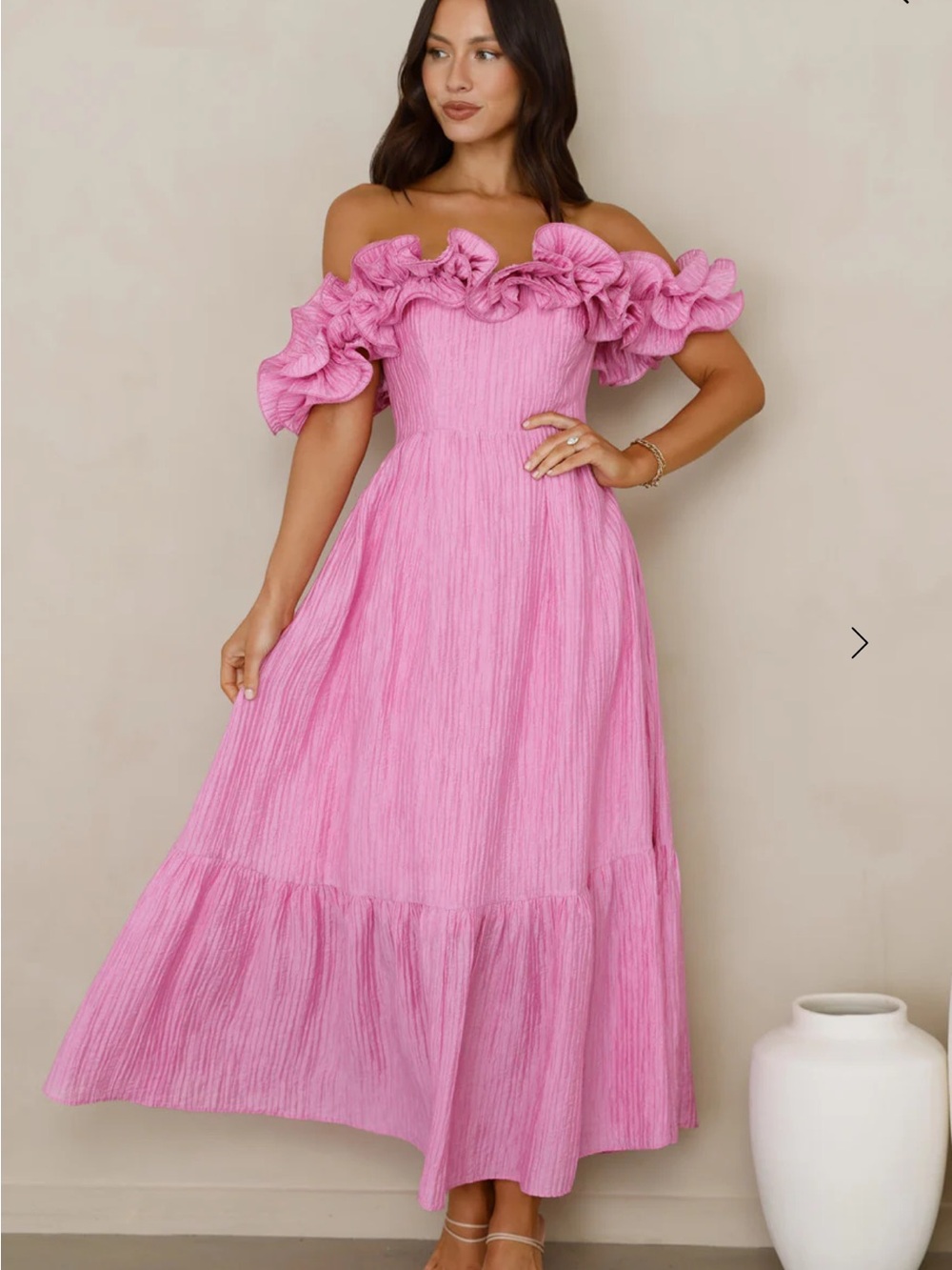 Hello Molly Pink One-Shoulder Ruffle Maxi Dress